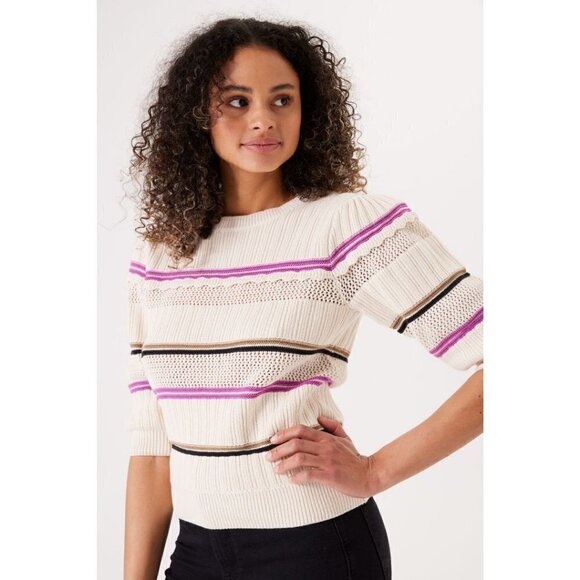 NWT GARCIA Cream Multicolor Striped Knit Top - Picture 5 of 7